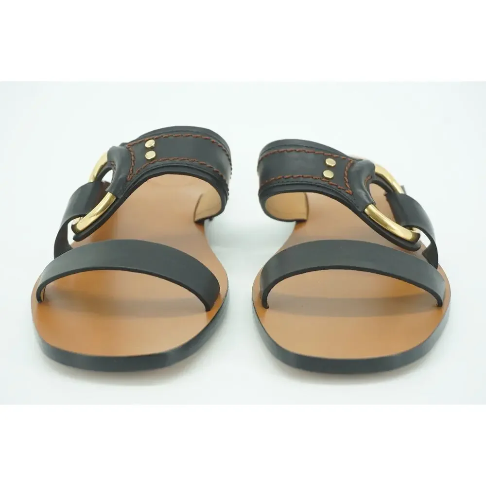 Chloe Demi Slide Buckle Glide Flat Sandals SZ 38 NIB New $670 Black Leather